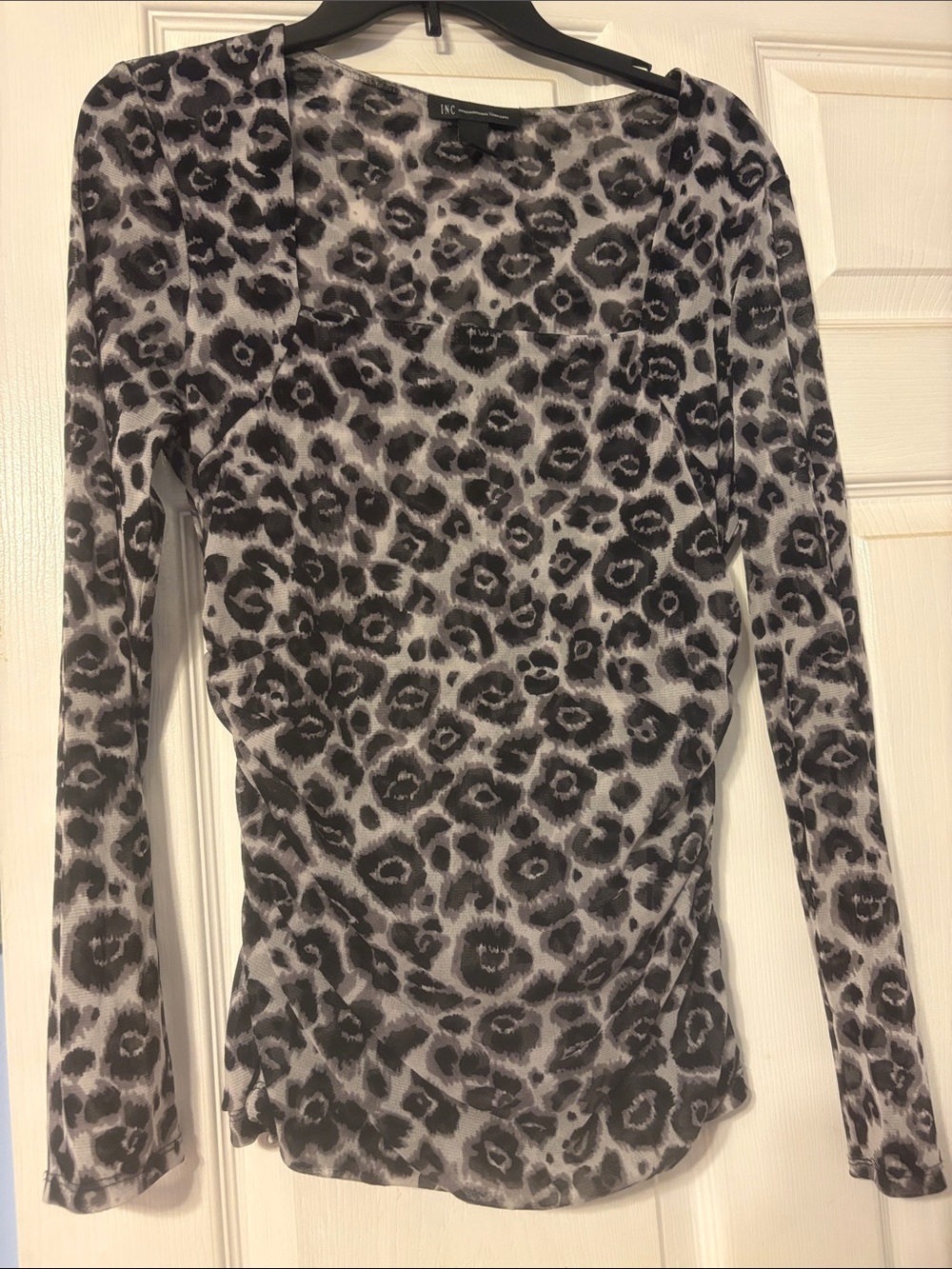 INC international concepts, animal print gray and black long sleeve shirt